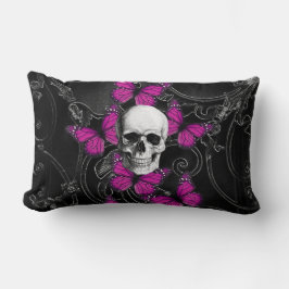ファンタジーのスカルおよびショッキングピンクの蝶 ランバークッション
