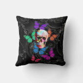 ファンタジーのスカルおよび着色された蝶 クッション (裏面)