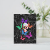 ファンタジーのスカルおよび着色された蝶 ポストカード (スタンド正面)