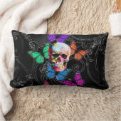 ファンタジーのスカルおよび着色された蝶 ランバークッション (ブランケット)