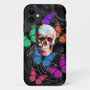 ファンタジーのスカルおよび着色された蝶 iPhone 11 ケース
