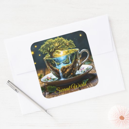 ファンタジーのチャックアップミニチュア世界の滝 スクエアシール (封筒)