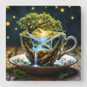 ファンタジーのチャックアップミニチュア世界の滝 スクエア壁時計 (正面)