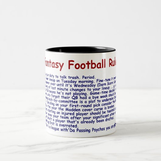 ファンタジーのフットボールの規則 ツートーンマグカップ (中央)