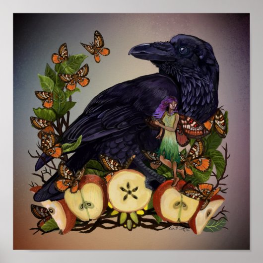 ファンタジーのフライトRaven Faery Art Poster ポスター (正面)