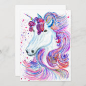 ファンタジーのユニコーンの水彩画 サンキューカード (正面/裏面)