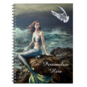ファンタジーの人魚と海でシーガルをパーソナライズ ノートブック (正面)