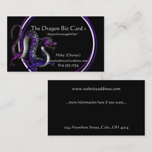 ファンタジーの名刺:: 紫色及び青のドラゴン 名刺 (正面/裏面)