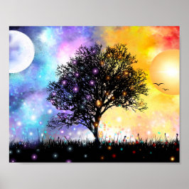 ファンタジーの夕日と虹の色 ポスター