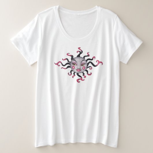 ファンタジーの女神のかわいらし顔ファンシー線 プラスサイズTシャツ (デザイン正面)