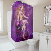 ファンタジーの妖精および紫色の花 シャワーカーテン (インサイチュ)
