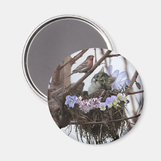 ファンタジーの妖精の子と鳥の巣 マグネット (正面/裏面)