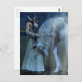ファンタジーの少女とUnicorn in the moonlight ポストカード (正面/裏面)