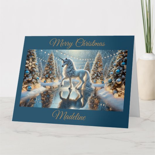 ファンタジーの木々が輝くユニコーン カード (正面)