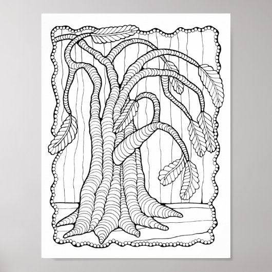 ファンタジーの木のビーズ縁どの色付けページアート ポスター (正面)