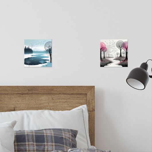 ファンタジーの木の絵ピンクとブルー (寝室)