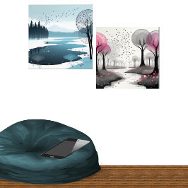 ファンタジーの木の絵ピンクとブルー