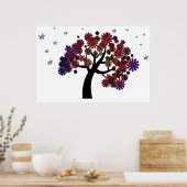 ファンタジーの木（紫と赤の花と星） ポスター (キッチン)