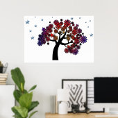 ファンタジーの木（紫と赤の花と星） ポスター (ホームオフィス)