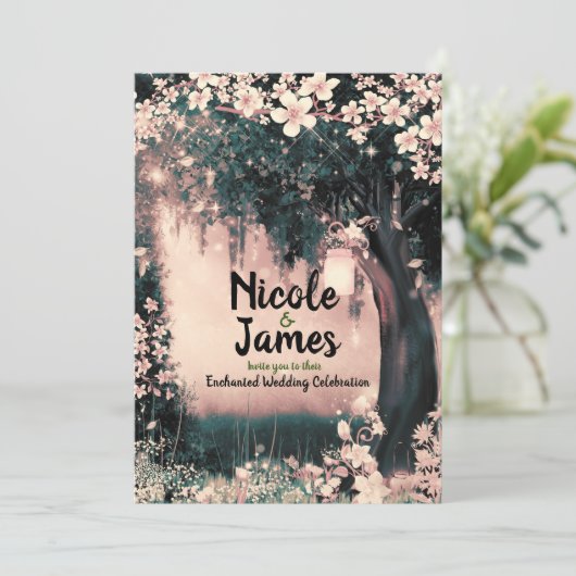 ファンタジーの森に魅了されたピンク結婚の森 招待状 (スタンド正面)