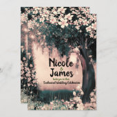 ファンタジーの森に魅了されたピンク結婚の森 招待状 (正面/裏面)