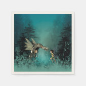 ファンタジーの森の中に蒸気のドラゴンと可愛い妖精 スタンダードカクテルナプキン (正面)