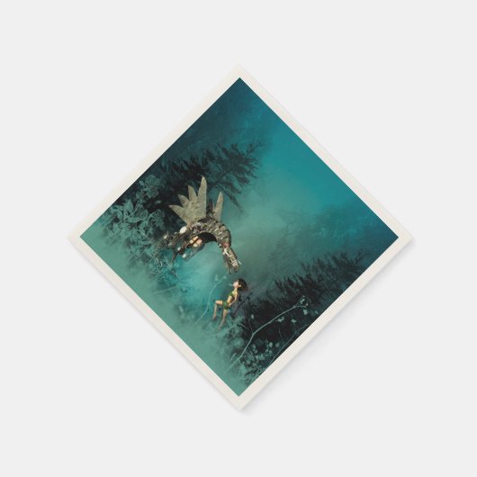 ファンタジーの森の中に蒸気のドラゴンと可愛い妖精 スタンダードカクテルナプキン (角)