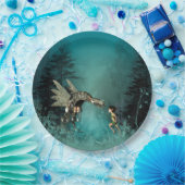 ファンタジーの森林の蒸気のドラゴンを持つかわいい妖精 ペーパープレート (パーティー)