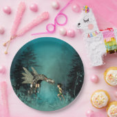 ファンタジーの森林の蒸気のドラゴンを持つかわいい妖精 ペーパープレート (パーティー)