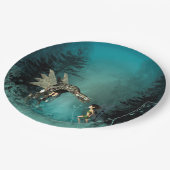 ファンタジーの森林の蒸気のドラゴンを持つかわいい妖精 ペーパープレート (アングル)