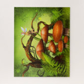 ファンタジーの森、大きなキノコと妖精 ジグソーパズル (縦)