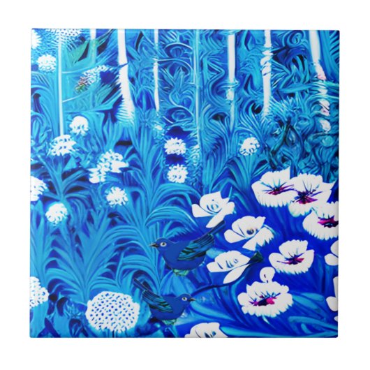 ファンタジーの森(花と鳥) タイル (正面)