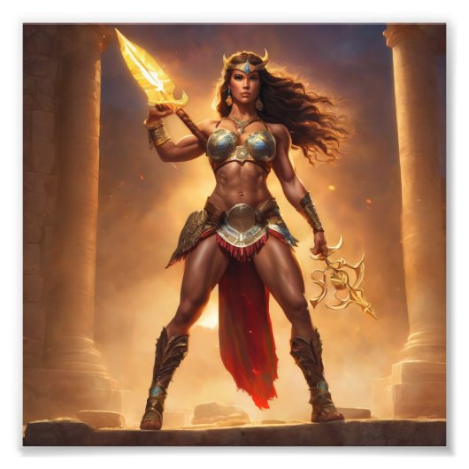 ファンタジーの武器を持つ野蛮な戦士の女王 フォトプリント            (正面)