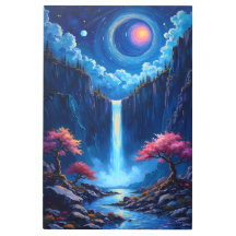 ファンタジーの滝の風景とさくらんぼの木