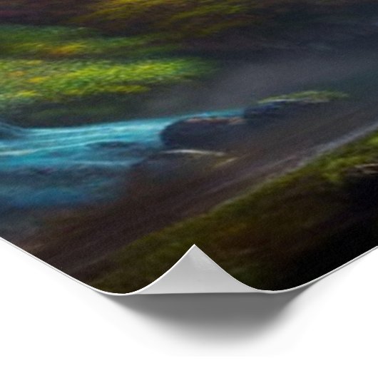 ファンタジーの滝、山と森の自然アート ポスター (角)