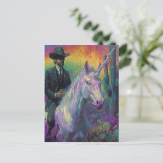 ファンタジーの男が一角獣に乗る ポストカード (スタンド正面)