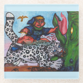 ファンタジーの男の子がドラゴンとワシを戦う ガラスコースター