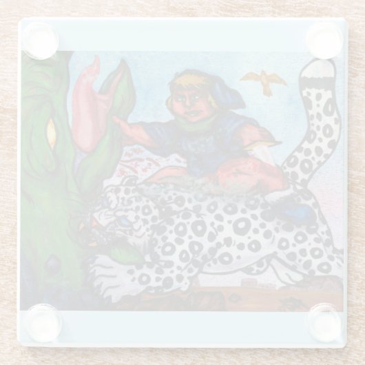 ファンタジーの男の子がドラゴンとワシを戦う ガラスコースター (裏面)