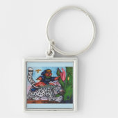 ファンタジーの男の子がドラゴンとワシを戦う キーホルダー (正面)