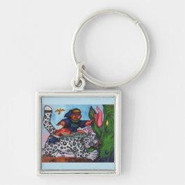 ファンタジーの男の子がドラゴンとワシを戦う キーホルダー