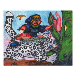 ファンタジーの男の子がドラゴンとワシを戦う フォトプリント           