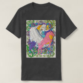 ファンタジーの白い翼飛んでいる付きユニコーン Tシャツ (デザイン正面)