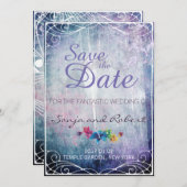 ファンタジーの結婚式招待状-日付を救って下さい セーブザデート (正面/裏面)