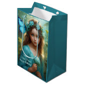 ファンタジーの美しいシアングリーンフェアリーガール ミディアムペーパーバッグ (正面アングル)