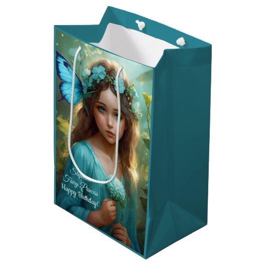 ファンタジーの美しいシアングリーンフェアリーガール ミディアムペーパーバッグ (正面アングル)