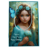 ファンタジーの美しいシアングリーンフェアリーガール ミディアムペーパーバッグ (正面)