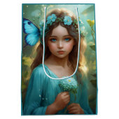 ファンタジーの美しいシアングリーンフェアリーガール ミディアムペーパーバッグ (裏面)