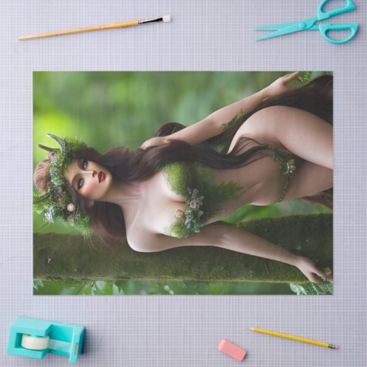 ファンタジーの美しい森の妖精のデコパージュ 薄葉紙 (クラフト)