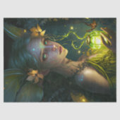 ファンタジーの美しい緑の森の妖精のデコページ 薄葉紙 (正面)