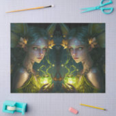 ファンタジーの美しい緑の森の妖精のデコページ 薄葉紙 (クラフト)